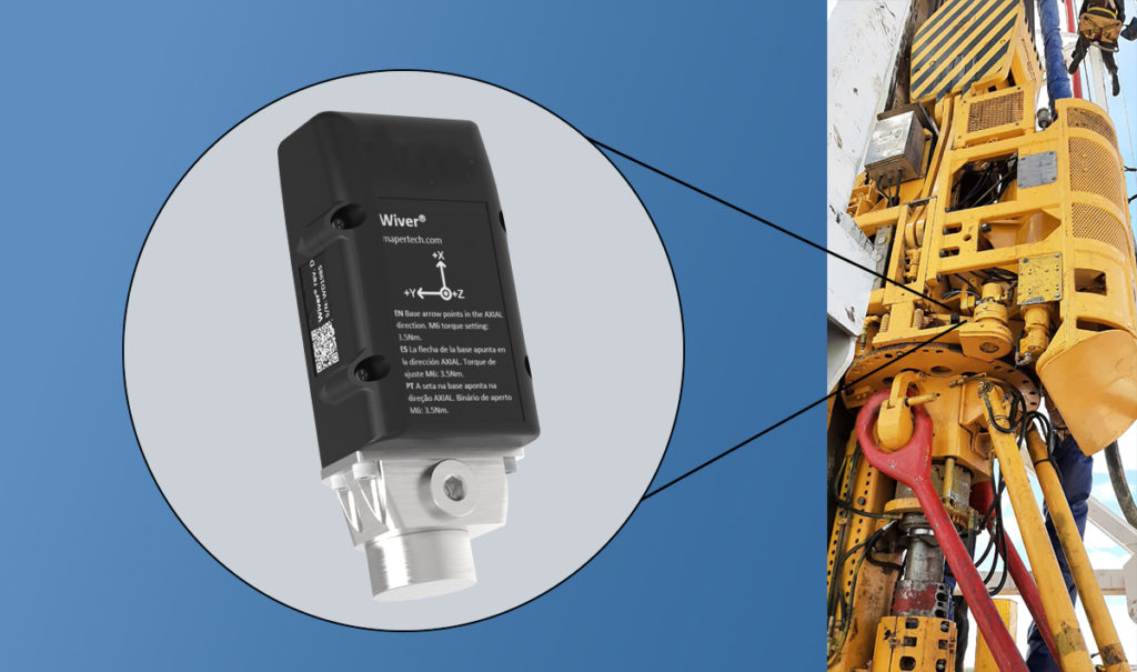 Sensor industrial de vibración instalado en top drive